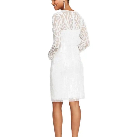 Adrianna Papell White Hand Beaded Long Sleeve Sheath Formal Dress Size 8 - Picture 7 of 16